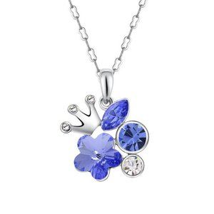 ** BRAND NEW ** DK PURPLE CROWN CZ FLOWER PENDANT NECKLACE